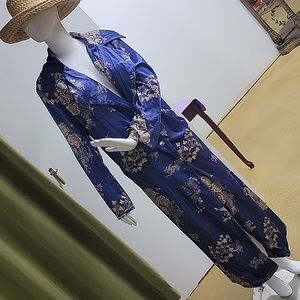 Blue Floral Long Button Up Duster/Kimono/Trench